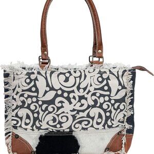 Upcycled Canvas Leather Shoulder Bag Tote Crossbody Purse for Women